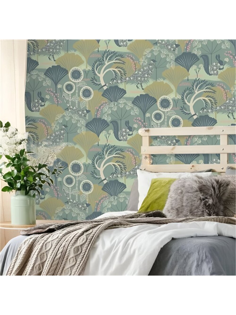 Floral Peel and Stick Wallpaper Green Floral Contact Paper 17.7inch x 118.1inch - Picture 3 of 7